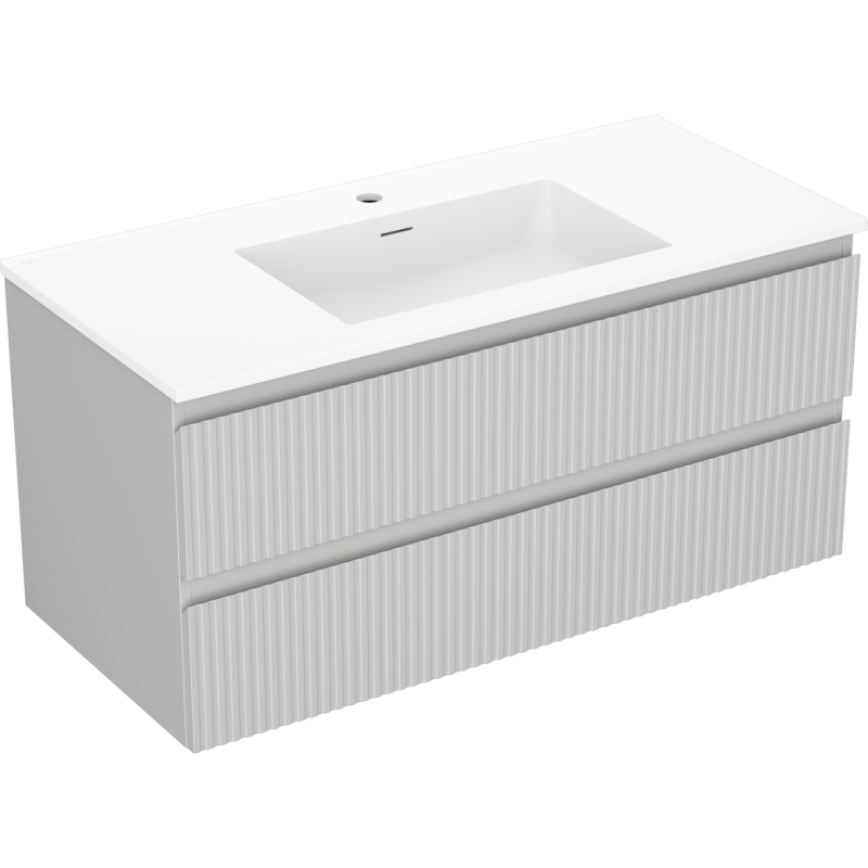 Mexen Rivel bathroom cabinet 100 cm with sink Otis, 2 drawers, fluted, gray matte/white matte - 91A20-10047-2-BFF62-W18M01