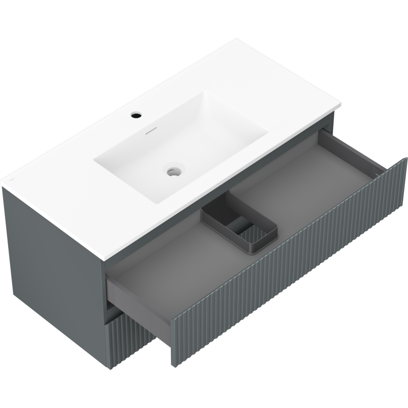 Mexen Rivel badkamerkast 100 cm met wastafel Otis, 2 laden, geribbeld, grafiet mat/wit mat - 91A20-10047-2-BFF66-W18M0