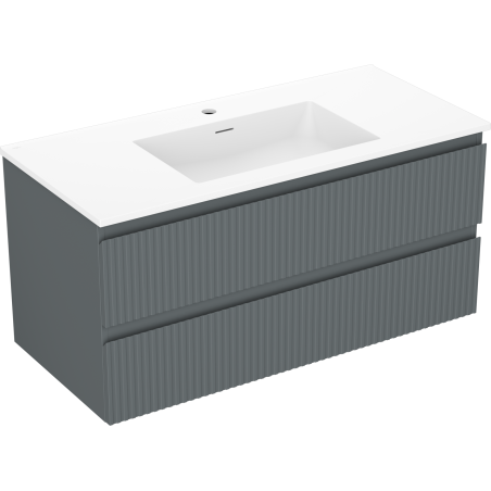 Mexen Rivel 100 cm bathroom cabinet with sink Otis, 2 drawers, grooved, matte graphite/white - 91A20-10047-2-BFF66-W18M0