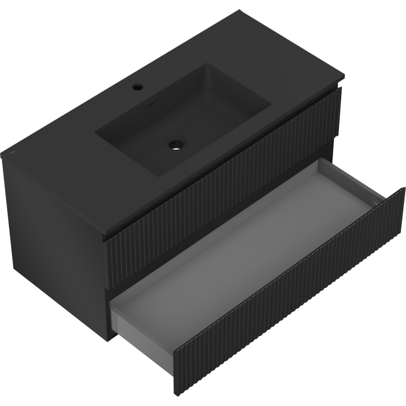 Mexen Rivel armadietto da bagno 100 cm con lavabo Otis, 2 cassetti, scanalato, nero opaco - 91A20-10047-2-BFF71-W18M71