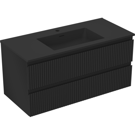 Mexen Rivel Badezimmerschrank 100 cm mit Waschbecken Otis, 2 Schubladen, gerillt, schwarz matt - 91A20-10047-2-BFF71-W18M71