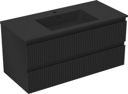 Mexen Rivel Badezimmerschrank 100 cm mit Waschbecken Otis, 2 Schubladen, gerillt, schwarz matt - 91A20-10047-2-BFF71-W18M71