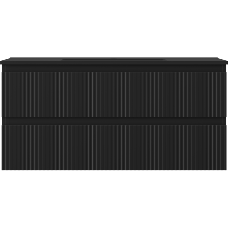 Mexen Rivel Badezimmerschrank 100 cm mit Waschbecken Otis, 2 Schubladen, geriffelt, schwarz matt - 91A20-10047-2-BFF71-W18M71