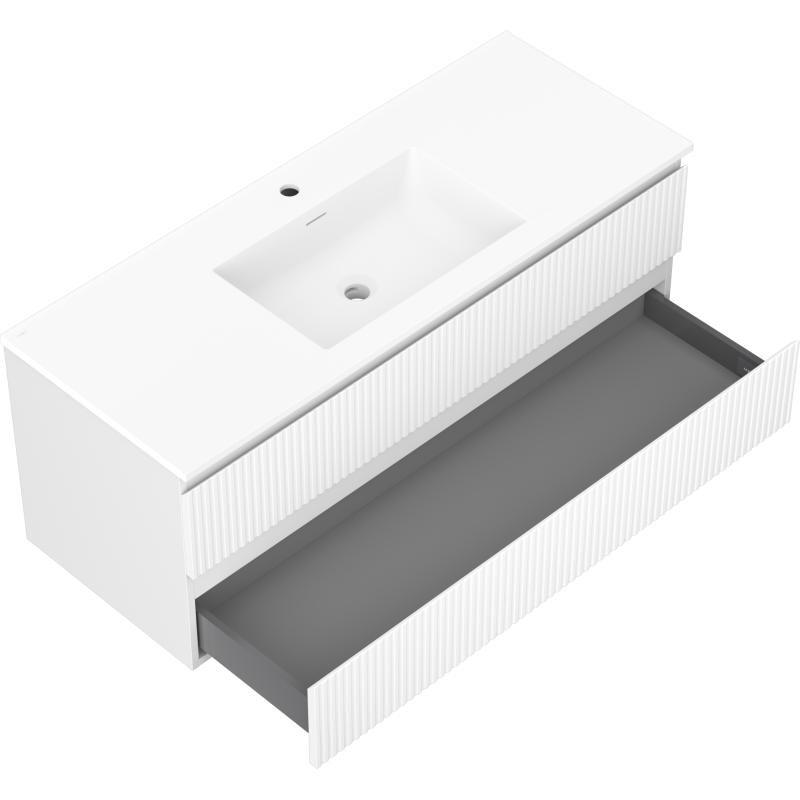 Mexen Rivel armário de casa de banho 120 cm com lavatório Otis, 2 gavetas, frisado, branco mate - 91A20-12047-2-BFF01-W18M01