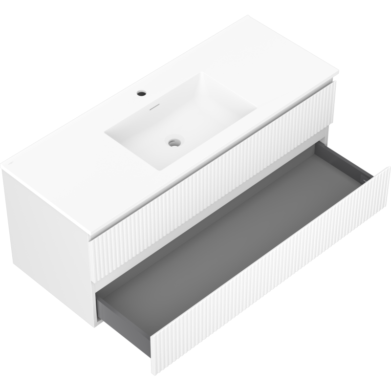 Mexen Rivel mueble de baño 120 cm con lavabo Otis, 2 cajones, acanalado, blanco mate - 91A20-12047-2-BFF01-W18M01