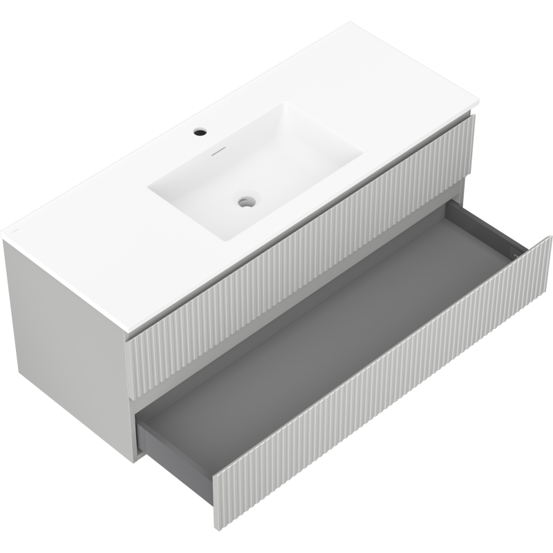 Mexen Rivel kylpyhuonekaappi 120 cm pesualtaalla Otis, 2 laatikkoa, uurrettu, harmaa matta/valkoinen matta -