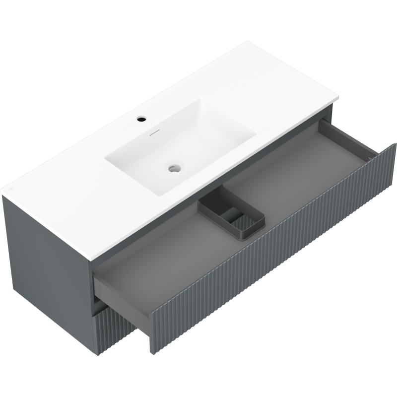 Mexen Rivel meuble de salle de bain 120 cm avec lavabo Otis, 2 tiroirs, rainuré, graphite mat/blanc mat -