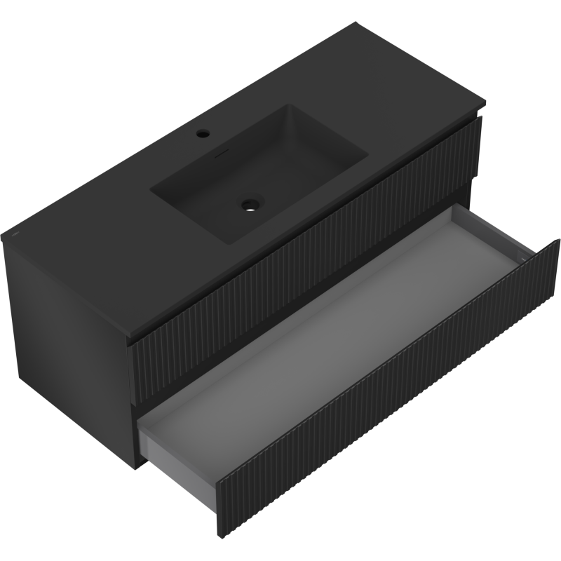 Mexen Rivel 120 cm Bathroom Cabinet with Otis Basin, 2 Drawers, Grooved, Black Matte - 91A20-12047-2-BFF71-W18M71