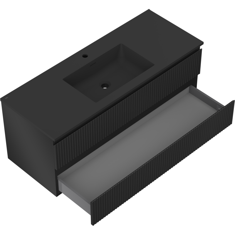 Mexen Rivel armario de baño 120 cm con lavabo Otis, 2 cajones, ranurado, negro mate - 91A20-12047-2-BFF71-W18M71