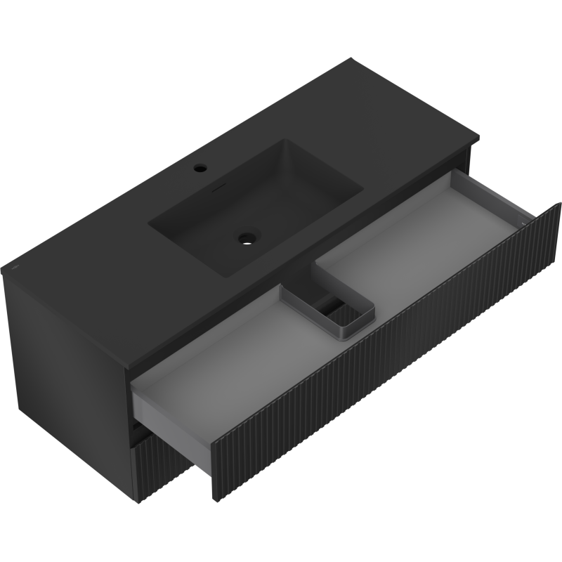 Mexen Rivel armario de baño 120 cm con lavabo Otis, 2 cajones, ranurado, negro mate - 91A20-12047-2-BFF71-W18M71