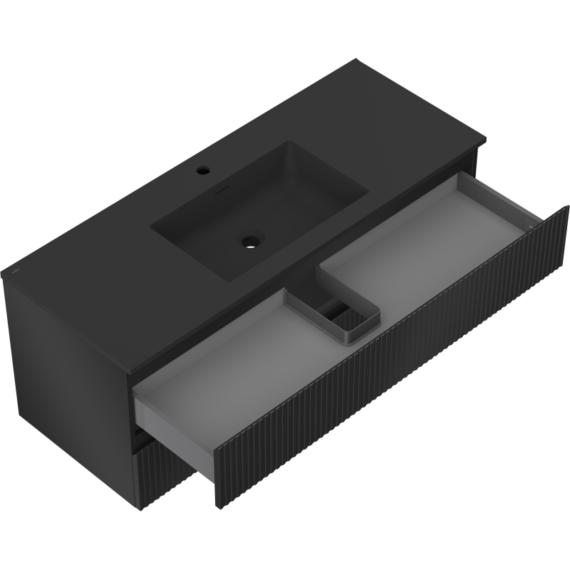 Mexen Rivel Badezimmerschrank 120 cm mit Waschbecken Otis, 2 Schubladen, geriffelt, schwarz matt - 91A20-12047-2-BFF71-W18M71