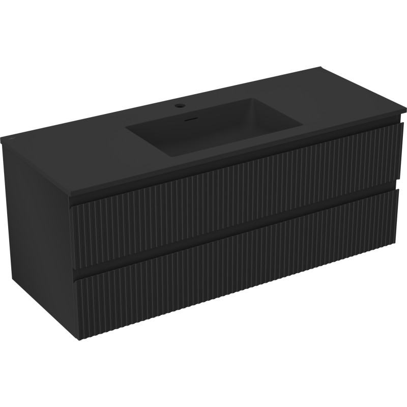 Mexen Rivel armoire de salle de bain 120 cm avec lavabo Otis, 2 tiroirs, rainurée, noir mat - 91A20-12047-2-BFF71-W18M71