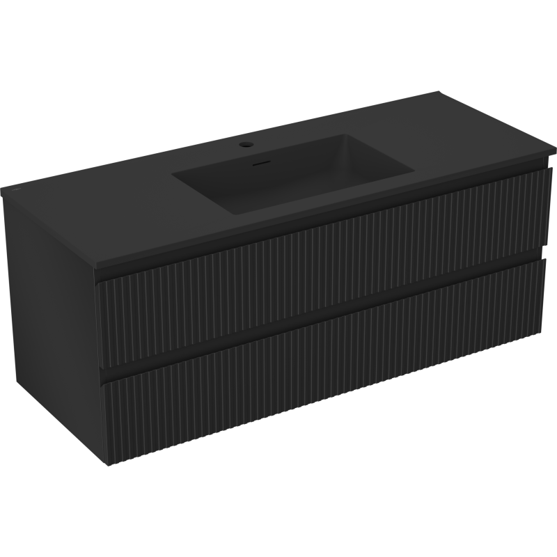 Mexen Rivel Badezimmerschrank 120 cm mit Waschbecken Otis, 2 Schubladen, geriffelt, schwarz matt - 91A20-12047-2-BFF71-W18M71