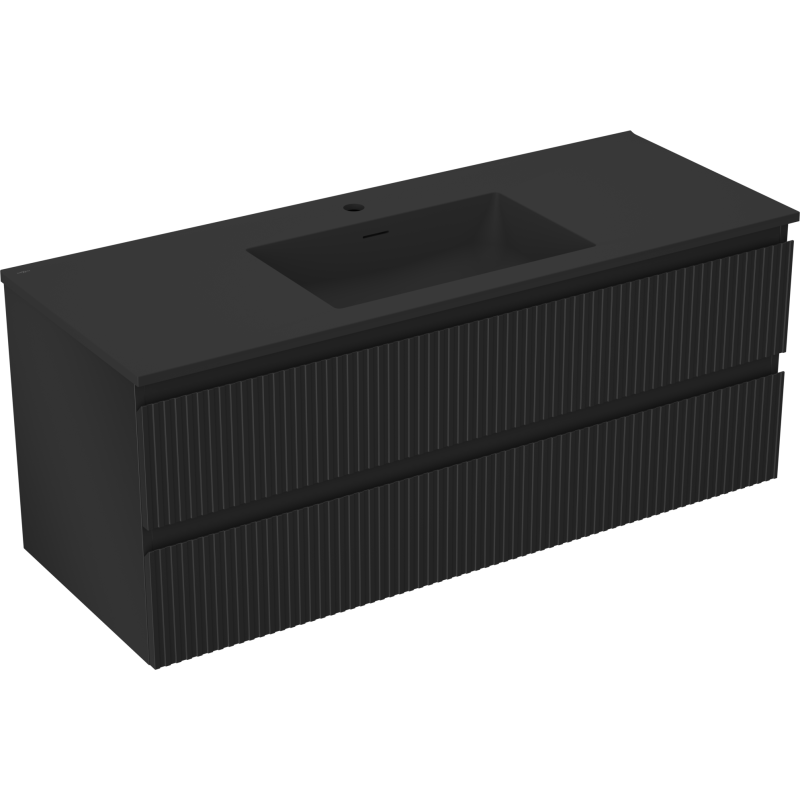 Mexen Rivel meuble de salle de bain 120 cm avec lavabo Otis, 2 tiroirs, rainuré, noir mat - 91A20-12047-2-BFF71-W18M71