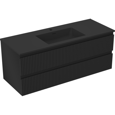 Mexen Rivel 120 cm bathroom cabinet with Otis washbasin, 2 drawers, fluted, matte black - 91A20-12047-2-BFF71-W18M71