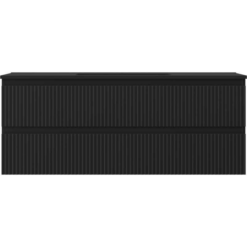 Mexen Rivel badkamerkast 120 cm met wastafel Otis, 2 laden, gegroefd, zwart mat - 91A20-12047-2-BFF71-W18M71