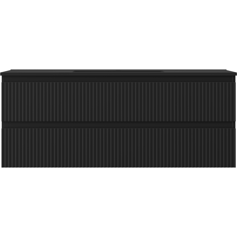 Mexen Rivel meuble de salle de bain 120 cm avec lavabo Otis, 2 tiroirs, rainuré, noir mat - 91A20-12047-2-BFF71-W18M71