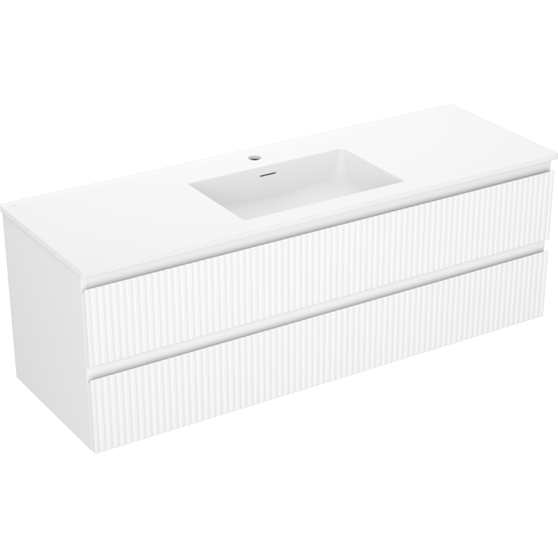 Mexen Rivel Badezimmerschrank 140 cm mit Waschbecken Otis, 2 Schubladen, geriffelt, weiß matt - 91A20-14047-2-BFF01-W18M01