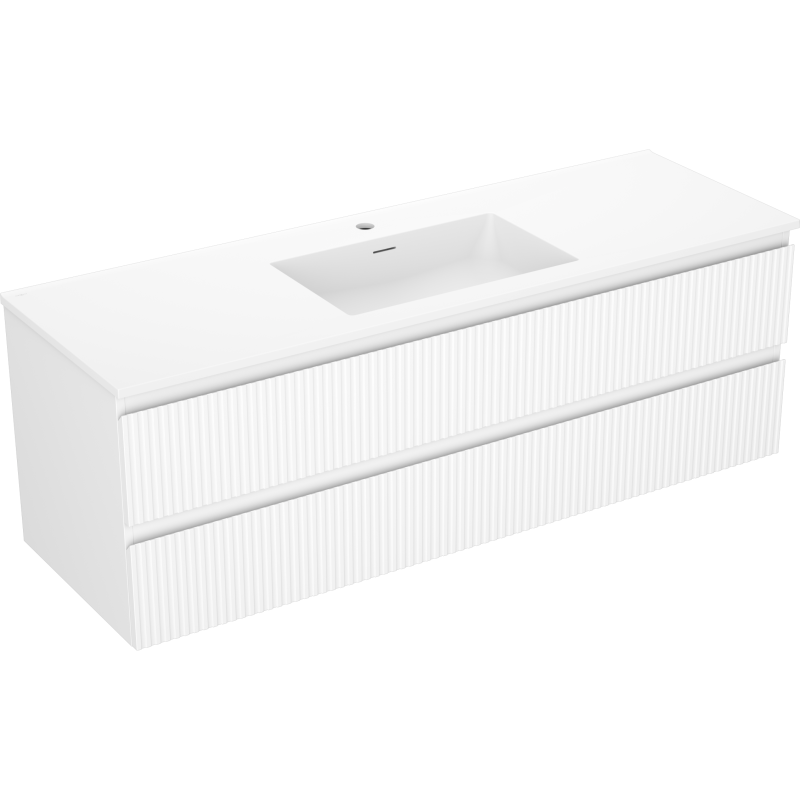 Mexen Rivel meuble de salle de bains 140 cm avec lavabo Otis, 2 tiroirs, rainuré, blanc mat - 91A20-14047-2-BFF01-W18M01