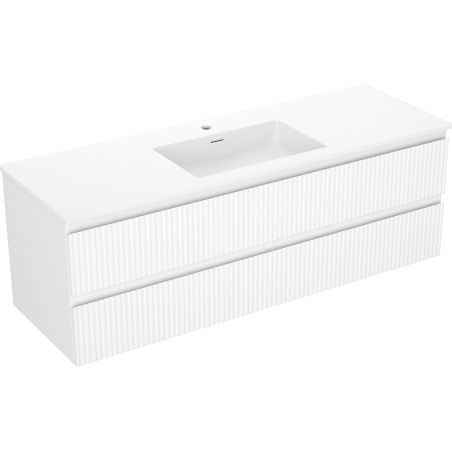 Mexen Rivel Badezimmerschrank 140 cm mit Waschbecken Otis, 2 Schubladen, geriffelt, weiß matt - 91A20-14047-2-BFF01-W18M01