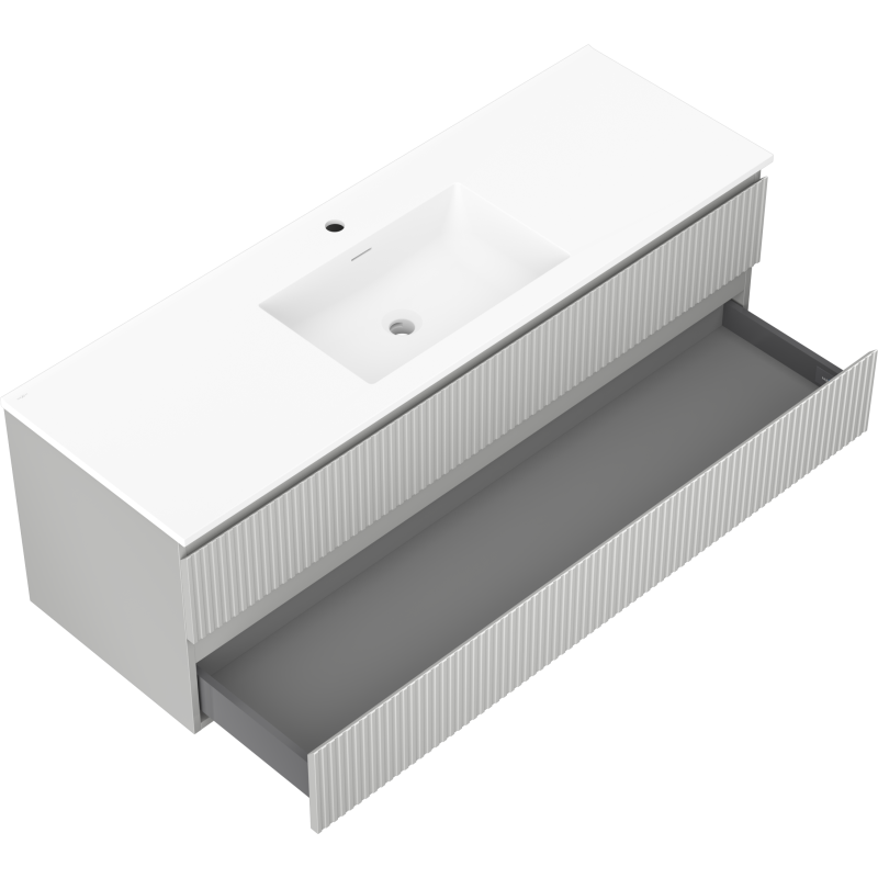 Mexen Rivel armoire de salle de bains 140 cm avec lavabo Otis, 2 tiroirs, rainurée, gris mat/blanc mat -