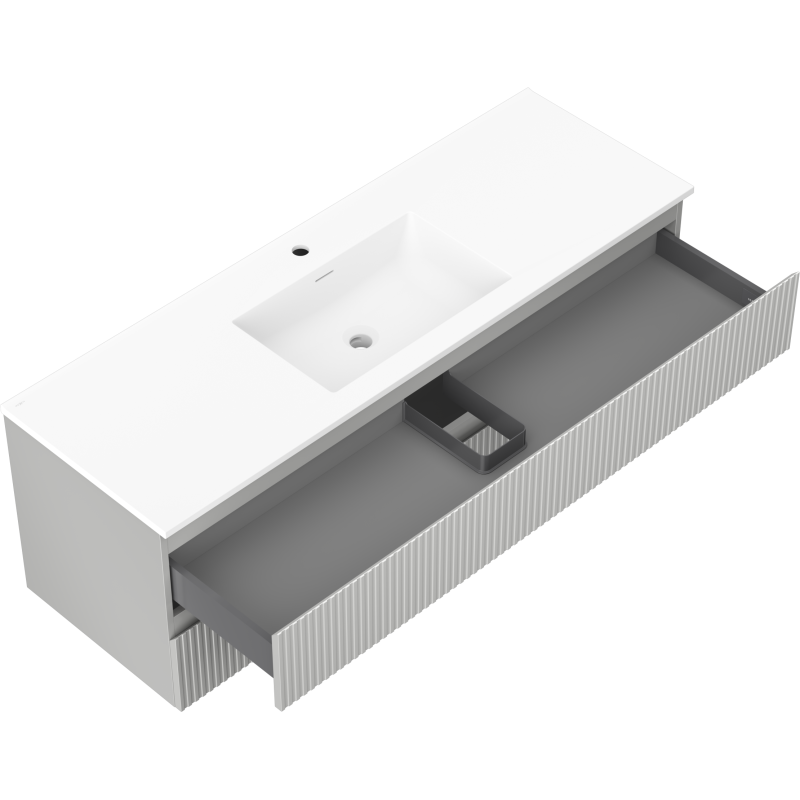 Mexen Rivel Kylpyhuonekaappi 140 cm pesualtaalla Otis, 2 laatikkoa, uritettu, harmaa matta/valkoinen matta -