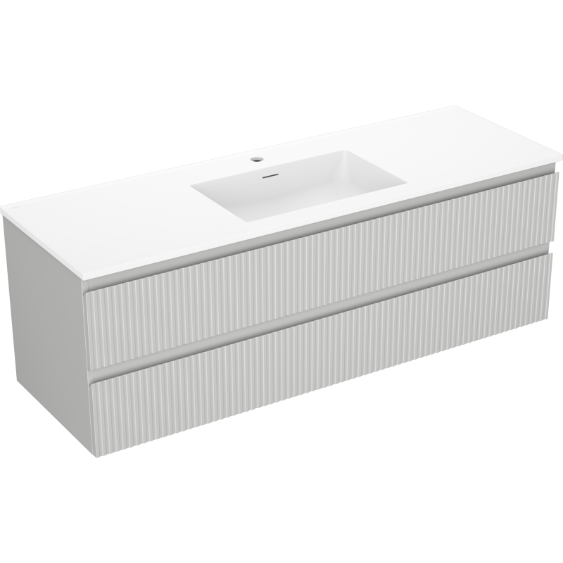 Mexen Rivel armário de casa de banho 140 cm com lavatório Otis, 2 gavetas, canelado, cinza mate/branco mate -