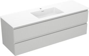 Mexen Rivel armário de casa de banho 140 cm com lavatório Otis, 2 gavetas, canelado, cinza mate/branco mate -