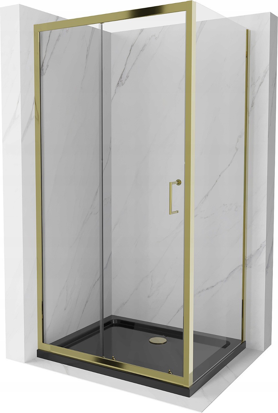 Mexen Apia kabina prysznicowa rozsuwana 90 x 80 cm, transparent, złota + brodzik Flat, czarny - 840-090-080-50-00-4070G