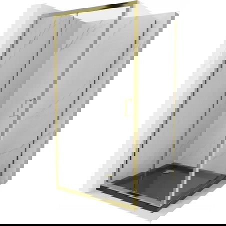 Mexen Apia καμπίνα ντους συρόμενη 90 x 90 cm, διάφανη, χρυσή + ντουζιέρα Flat,