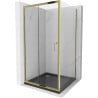Mexen Apia Schiebetür-Duschkabine 90 x 90 cm, transparent, goldfarben + Flat-Duschwanne, schwarz - 840-090-090-50-00-4070G