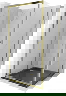 Mexen Apia Duschkabine Schiebetür 90 x 90 cm, transparent, gold + Duschwanne Flat, schwarz - 840-090-090-50-00-4070G