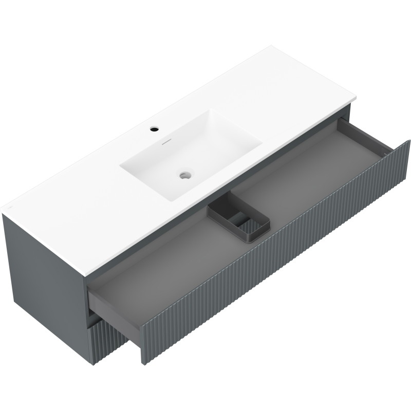 Mexen Rivel 140 cm vannitoa kapp valamu Otis, 2 sahtlit, soonitud, grafiit matt/valge matt - 91A20-14047-2-BFF66-W18M