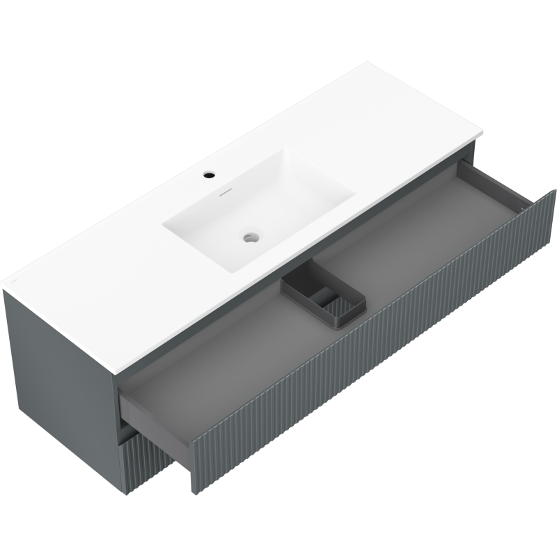 Mexen Rivel meuble de salle de bain 140 cm avec lavabo Otis, 2 tiroirs, rainuré, graphite mat/blanc mat -
