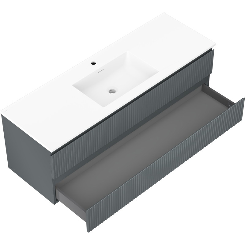 Mexen Rivel 140 cm vannitoa kapp valamu Otis, 2 sahtlit, soonitud, grafiit matt/valge matt - 91A20-14047-2-BFF66-W18M