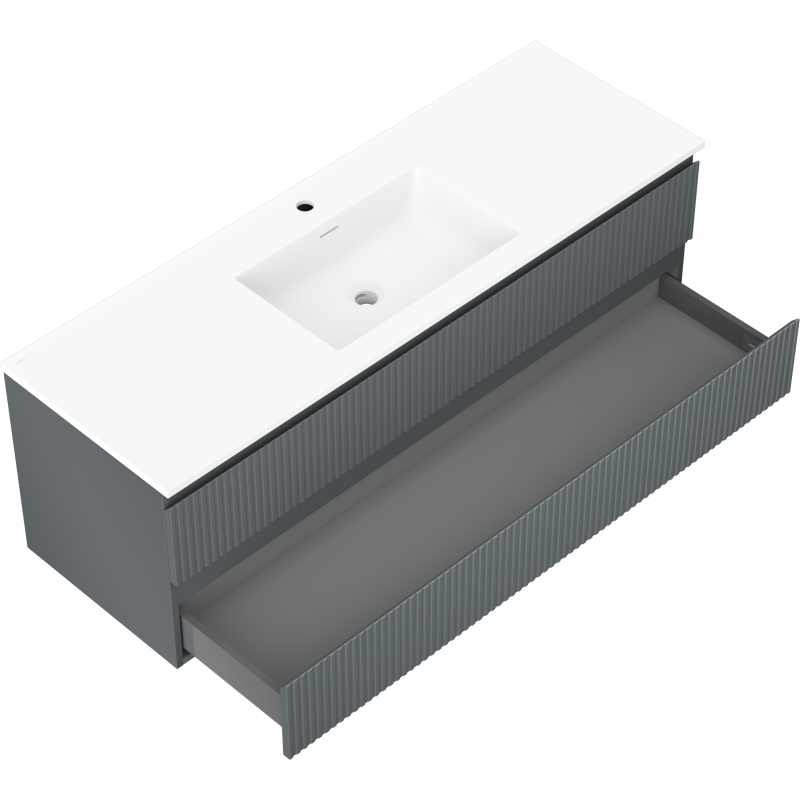 Mexen Rivel badkamerkast 140 cm met wastafel Otis, 2 lades, geribbeld, grafiet mat/wit mat - 91A20-14047-2-BFF66-W18M