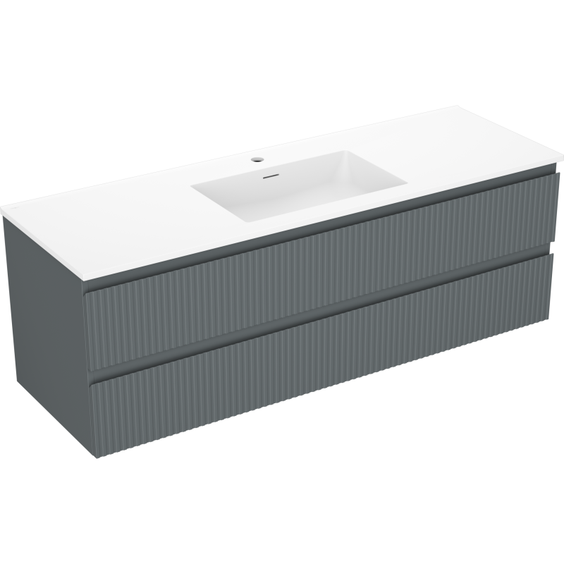 Mexen Rivel armario de baño de 140 cm con lavabo Otis, 2 cajones, ranurado, grafito mate/blanco mate - 91A20-14047-2-BFF66-W18M