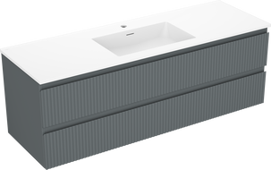 Mexen Rivel mobiletto da bagno 140 cm con lavabo Otis, 2 cassetti, scanalato, grafite opaco/bianco opaco -