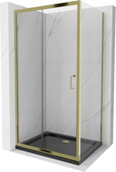 Mexen Apia kliznička kabina 100 x 70 cm, prozirna, zlatna + Flat tuš kada, crna - 840-100-070-50-00-4070G