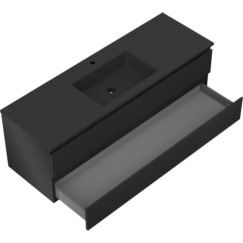 Mexen Rivel meuble de salle de bain 140 cm avec lavabo Otis, 2 tiroirs, rainuré, noir mat - 91A20-14047-2-BFF71-W18M71