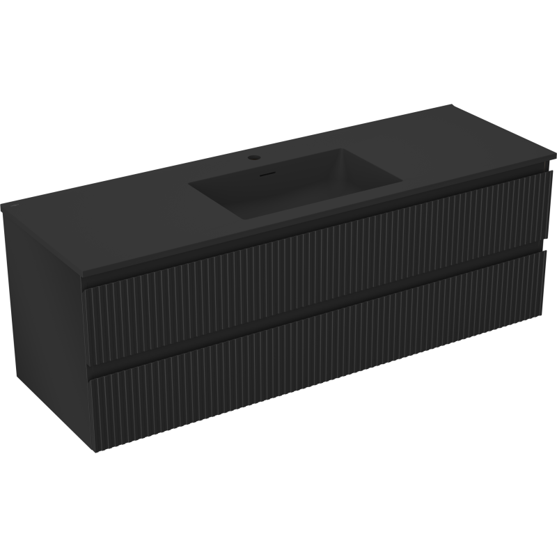 Mexen Rivel Badezimmerschrank 140 cm mit Waschbecken Otis, 2 Schubladen, gerillt, schwarz matt - 91A20-14047-2-BFF71-W18M71