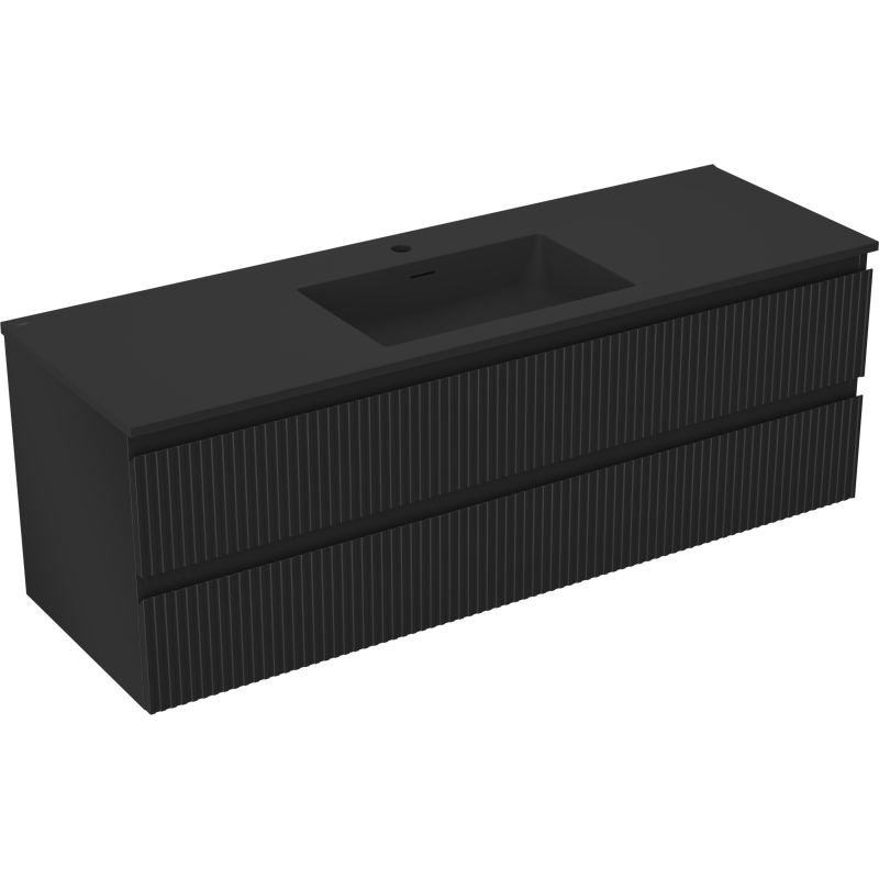 Mexen Rivel mueble de baño 140 cm con lavabo Otis, 2 cajones, estriado, negro mate - 91A20-14047-2-BFF71-W18M71