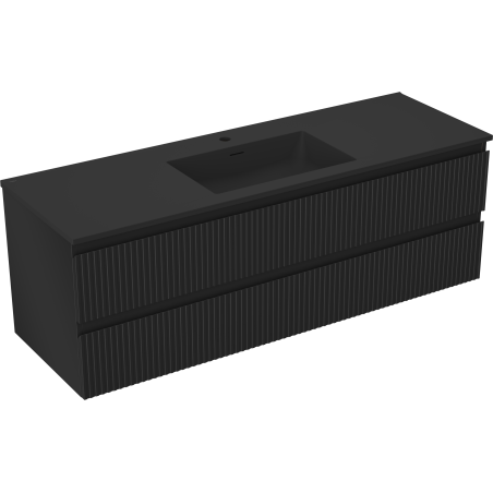 Mexen Rivel Badezimmerschrank 140 cm mit Waschbecken Otis, 2 Schubladen, gerillt, schwarz matt - 91A20-14047-2-BFF71-W18M71