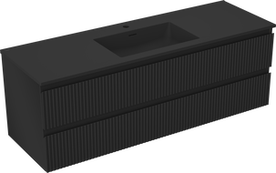 Mexen Rivel Badezimmerschrank 140 cm mit Waschbecken Otis, 2 Schubladen, gerillt, schwarz matt - 91A20-14047-2-BFF71-W18M71