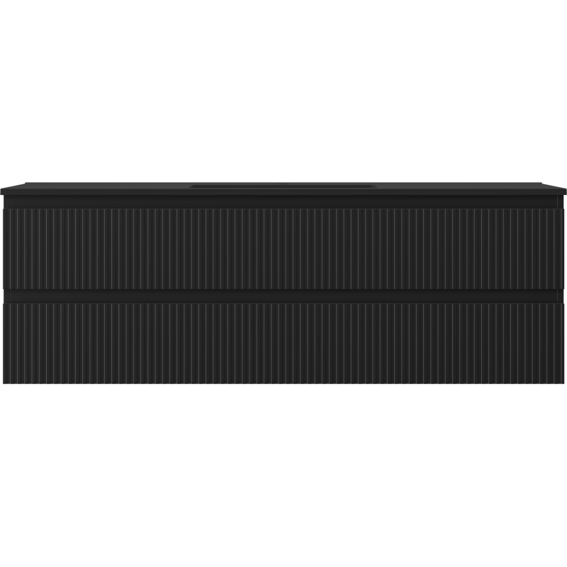 Mexen Rivel Badezimmerschrank 140 cm mit Waschbecken Otis, 2 Schubladen, gerillt, schwarz matt - 91A20-14047-2-BFF71-W18M71