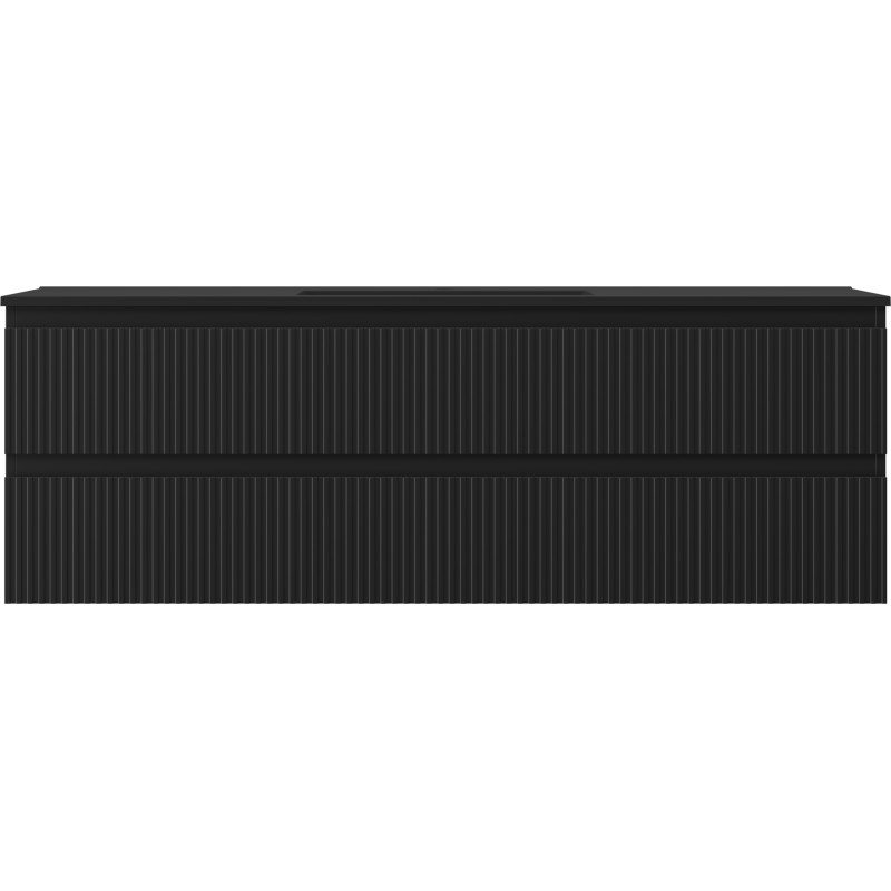 Mexen Rivel bathroom cabinet 140 cm with Otis sink, 2 drawers, grooved, black matte - 91A20-14047-2-BFF71-W18M71