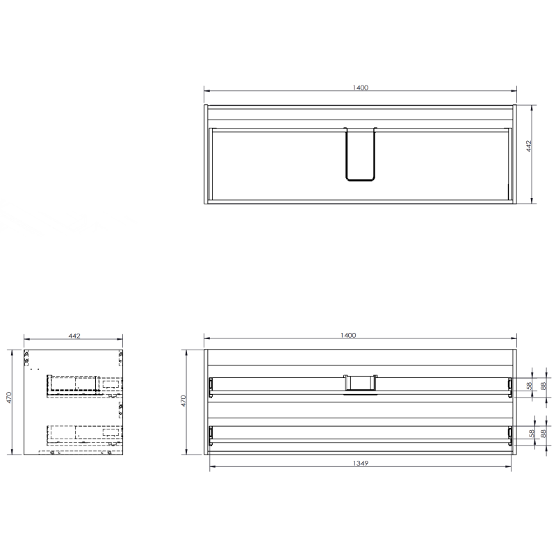 Mexen Rivel Badezimmerschrank 140 cm mit Waschbecken Otis, 2 Schubladen, gerillt, schwarz matt - 91A20-14047-2-BFF71-W18M71