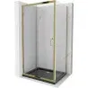 Mexen Apia Duschkabine schiebbar 100 x 80 cm, transparent, gold + Duschwanne Flat, schwarz - 840-100-080-50-00-4070G