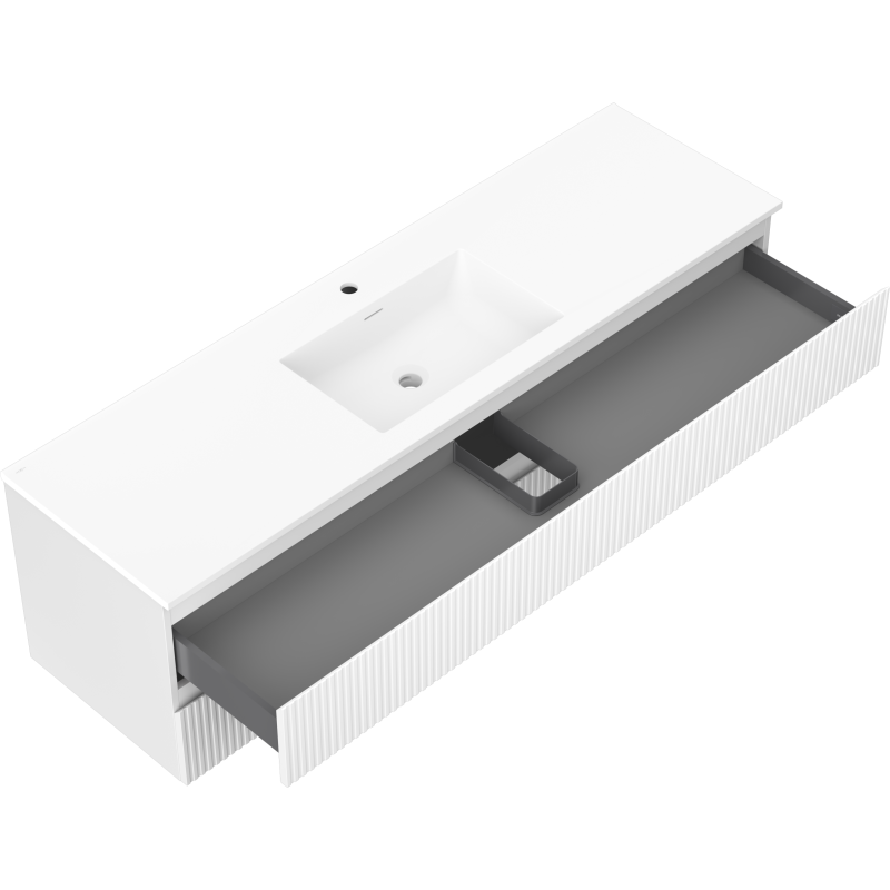 Mexen Rivel armario de baño de 160 cm con lavabo Otis, 2 cajones, acanalado, blanco mate - 91A20-16047-2-BFF01-W18M01