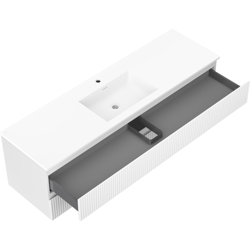 Mexen Rivel bathroom cabinet 160 cm with Otis washbasin, 2 drawers, fluted, white matte - 91A20-16047-2-BFF01-W18M01